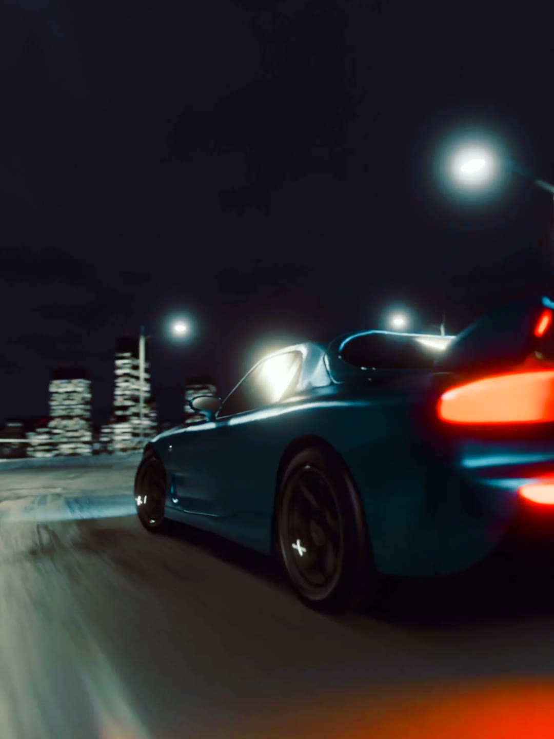 3D-rendered sports car on a night freeway from the Vice Nites concept game trailer
