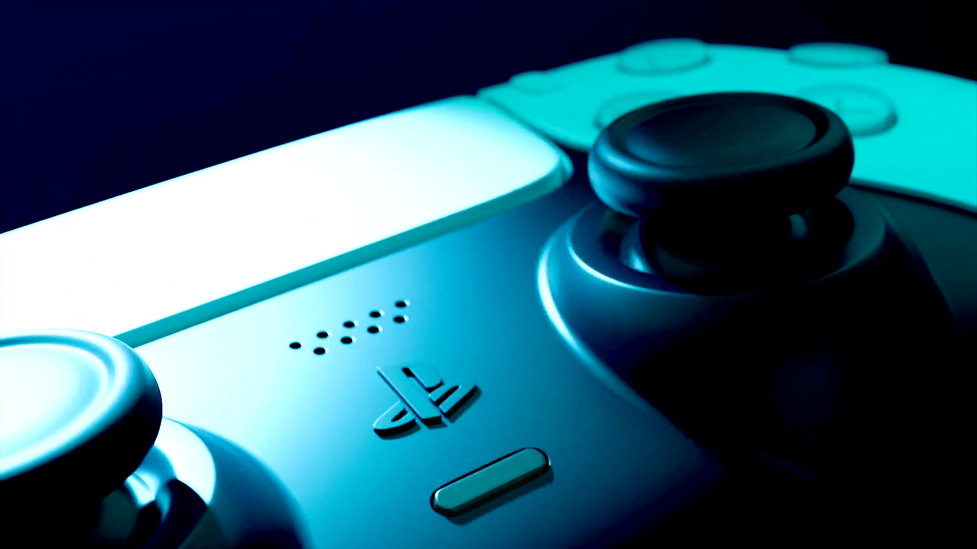 Close-up 3D render of a PS5 DualSense controller