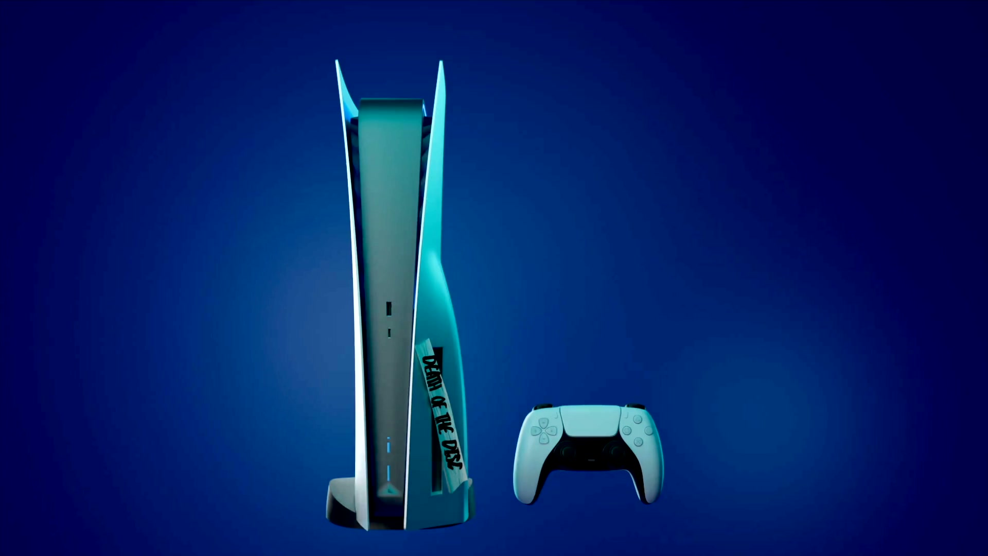 3D render of a PS5 console and DualSense controller from the LVS5 Death of the Disc campaign