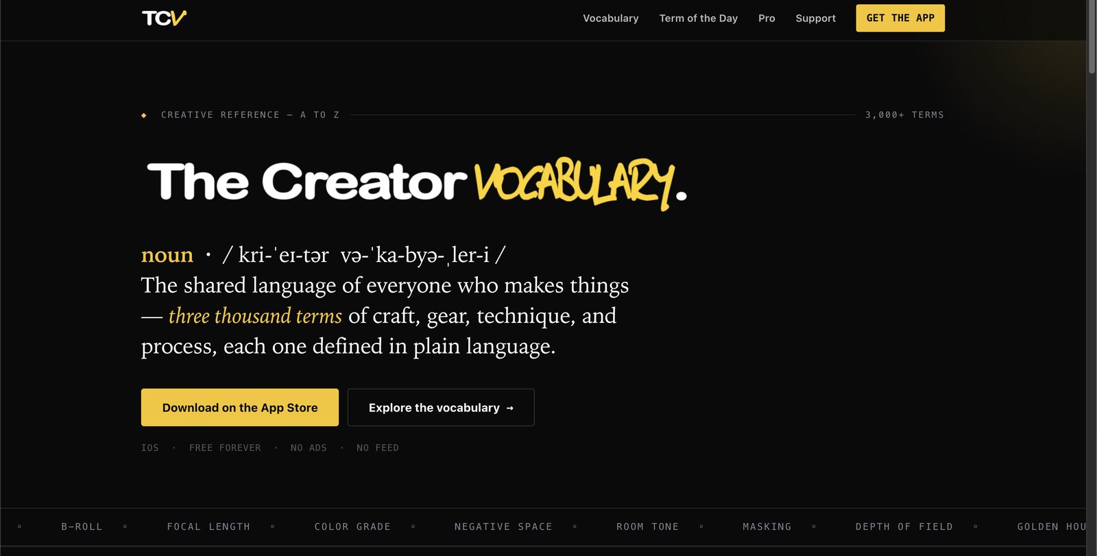 The Creator Vocabulary website